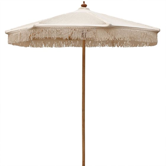 ΟΜΠΡΕΛΑ Ξύλινη Φ250cm, Πλεκτό Μακραμέ Μπεζ Ε917,1