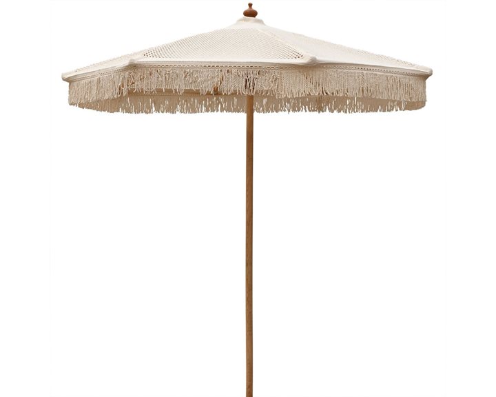 ΟΜΠΡΕΛΑ Ξύλινη Φ250cm, Πλεκτό Μακραμέ Μπεζ Ε917,1
