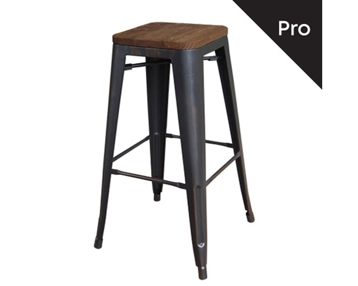 RELIX Wood Σκαμπό Bar-Pro, Στοιβαζόμενο, Μέταλλο Βαφή Antique Black,Κάθισμα Dark Oak Ε5190W,10