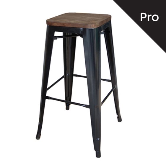 RELIX Wood Σκαμπό Bar-Pro, Στοιβαζόμενο, Μέταλλο Βαφή Μαύρο, Κάθισμα Dark Oak Ε5190W,1