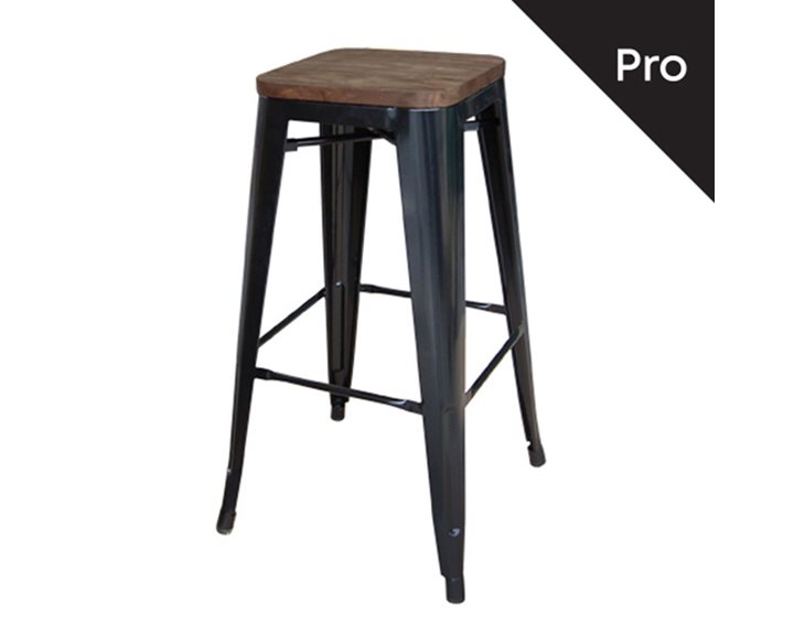 RELIX Wood Σκαμπό Bar-Pro, Στοιβαζόμενο, Μέταλλο Βαφή Μαύρο, Κάθισμα Dark Oak Ε5190W,1