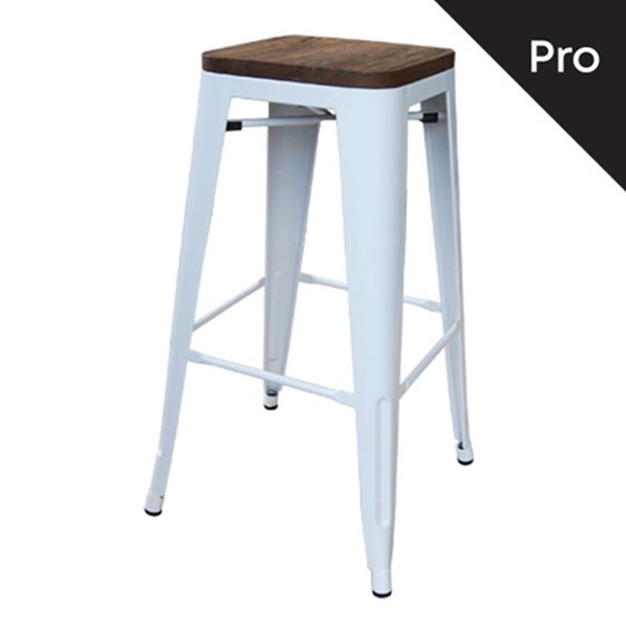 RELIX Wood Σκαμπό Bar-Pro, Στοιβαζόμενο, Μέταλλο Βαφή Άσπρο, Κάθισμα Dark Oak Ε5190W