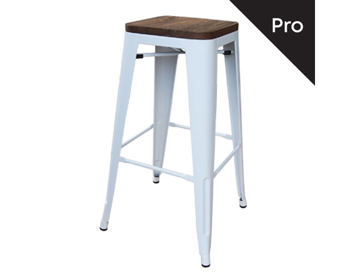 RELIX Wood Σκαμπό Bar-Pro, Στοιβαζόμενο, Μέταλλο Βαφή Άσπρο, Κάθισμα Dark Oak Ε5190W