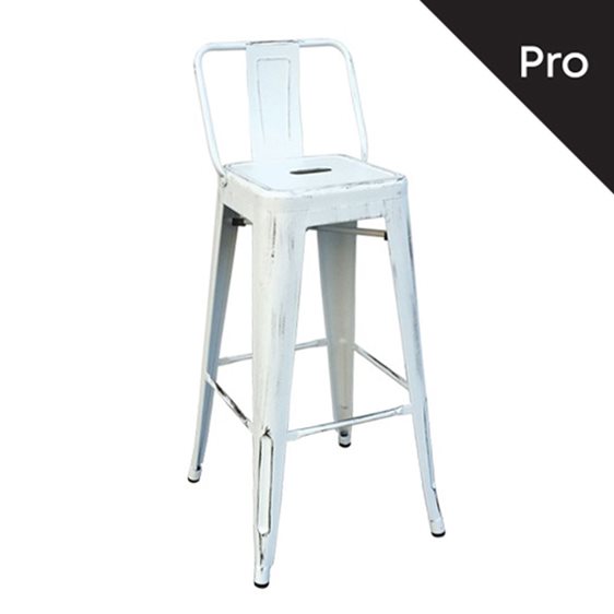 Relix Σκαμπό Bar-Pro Με Πλάτη, Μέταλλο Βαφή Antique White Ε5199,12