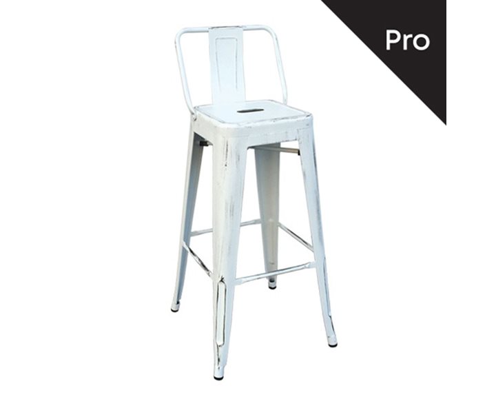 Relix Σκαμπό Bar-Pro Με Πλάτη, Μέταλλο Βαφή Antique White Ε5199,12