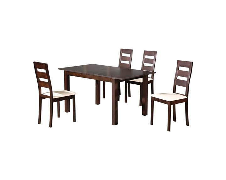 Miller Set Τραπεζαρία Κουζίνας Ξύλινη Επεκτεινόμενο Τραπέζι + 4 Καρέκλες Σκ.Καρυδί-PVC Εκρού Ε781,S