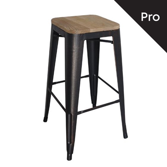 Relix Wood Σκαμπό Bar-Pro, Μέταλλο Βαφή Antique Black, Απόχρωση Ξύλου Natural Oak Ε5190W,10N