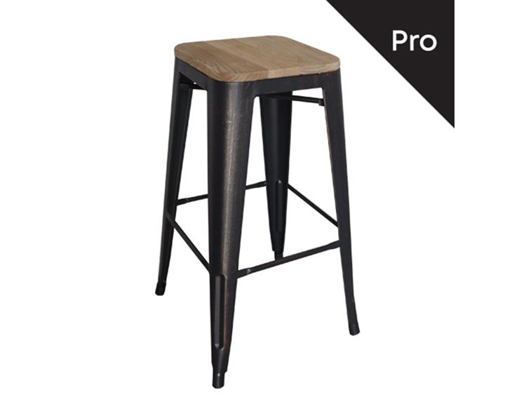Relix Wood Σκαμπό Bar-Pro, Μέταλλο Βαφή Antique Black, Απόχρωση Ξύλου Natural Oak Ε5190W,10N
