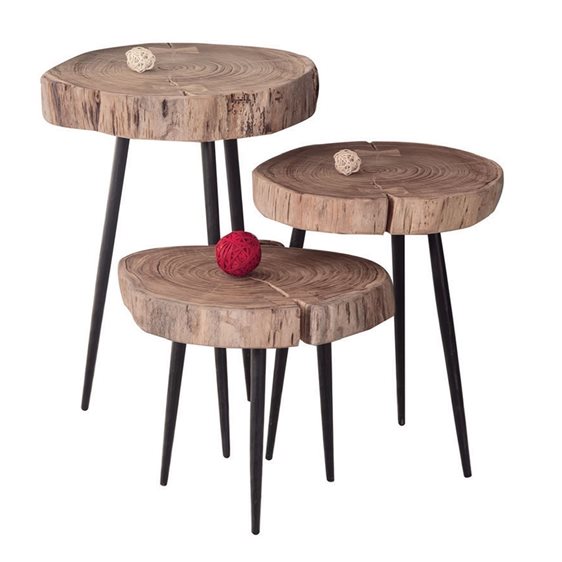PATEL Τραπεζάκι Σαλονιού Καθιστικού, Μέταλλο Βαφή Μαύρο, Ξύλο Ακακία Φυσικό ΕΑ7104,2