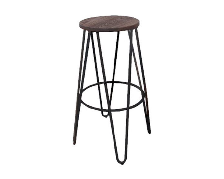 Arco Wood Σκαμπό Bar, Μέταλλο Βαφή Antique Black, Ξύλο Απόχρωση Dark Oak Ε5207,10
