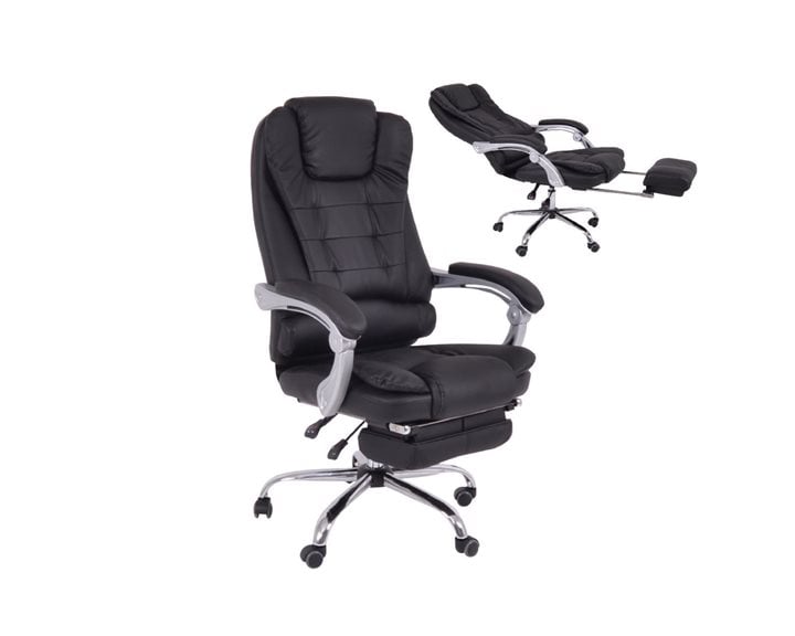 BF9700 Relax Πολυθρόνα Γραφείου Διευθυντή, με Υποπόδιο, Βάση Χρώμιο,PU Μαύρο ΕΟ573,1