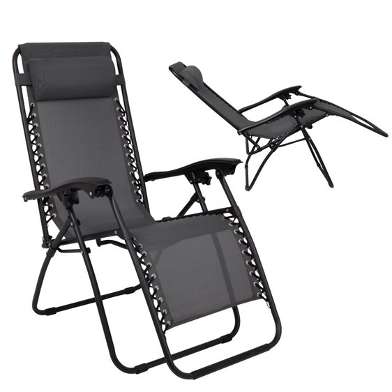 Super Relax Πολυθρόνα Με Υποπόδιο, Μέταλλο Βαφή Ανθρακί, Textilene Γκρι Ε618
