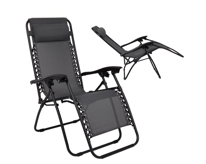 Super Relax Πολυθρόνα Με Υποπόδιο, Μέταλλο Βαφή Ανθρακί, Textilene Γκρι Ε618