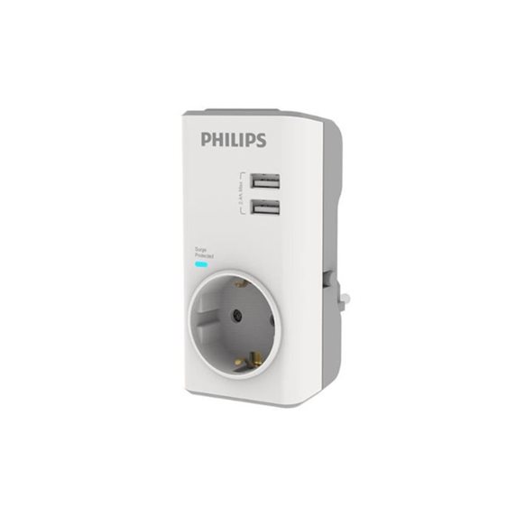 Philips CHP4010W/GRS Μονόπριζο ασφαλείας με 2USB, 3680W, 380J CHP4010W/GRS