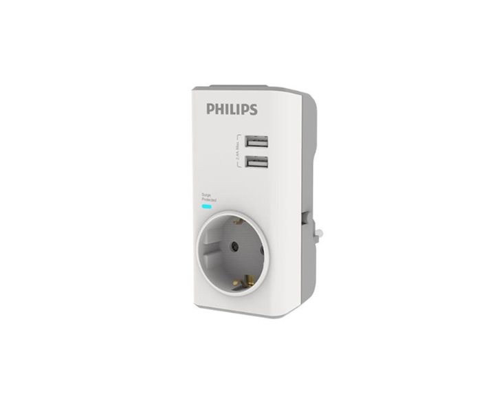 Philips CHP4010W/GRS Μονόπριζο ασφαλείας με 2USB, 3680W, 380J CHP4010W/GRS