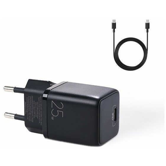 Joyroom small fast charger USB Type C PD 25W EU plug black + USB Type C - USB Type C cable L-P251