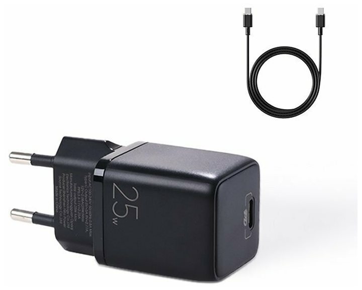 Joyroom small fast charger USB Type C PD 25W EU plug black + USB Type C - USB Type C cable L-P251