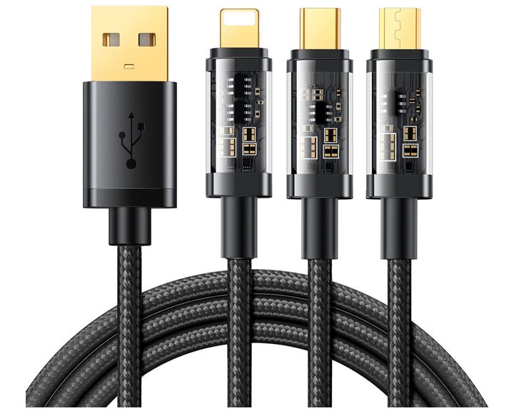Joyroom 3in1 USB cable - USB Type C / Lightning / micro USB 3.5 A 1.2m black S-1T3015A5