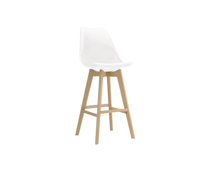 MARTIN Σκαμπό BAR Οξιά Φυσικό, Κάθισμα Η.67cm, PP-Pu Άσπρο, Μονταρισμένη Ταπετσαρία ΕΜ147,11