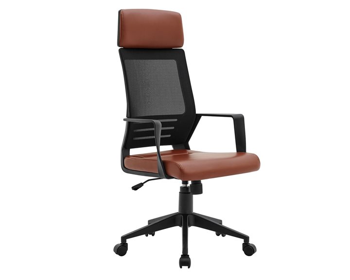 BF2500 Πολυθρόνα Γραφείου Διευθυντή Mesh Μαύρο - Pu Καφέ ΕΟ607,3