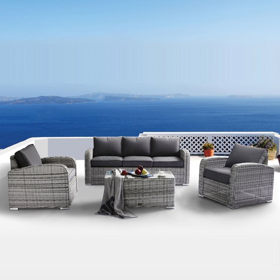 Belmar Living Set Σαλόνι Κήπου Alu:3θέσ+2 Πολυθρόνες+Τραπέζι Wicker Greywhite, Μαξ.Γκρι Σκ. Ε6868