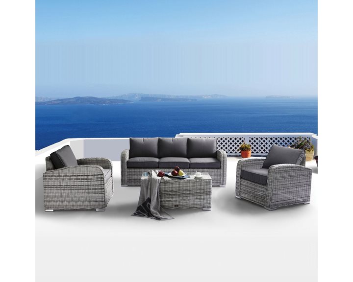 Belmar Living Set Σαλόνι Κήπου Alu:3θέσ+2 Πολυθρόνες+Τραπέζι Wicker Greywhite, Μαξ.Γκρι Σκ. Ε6868