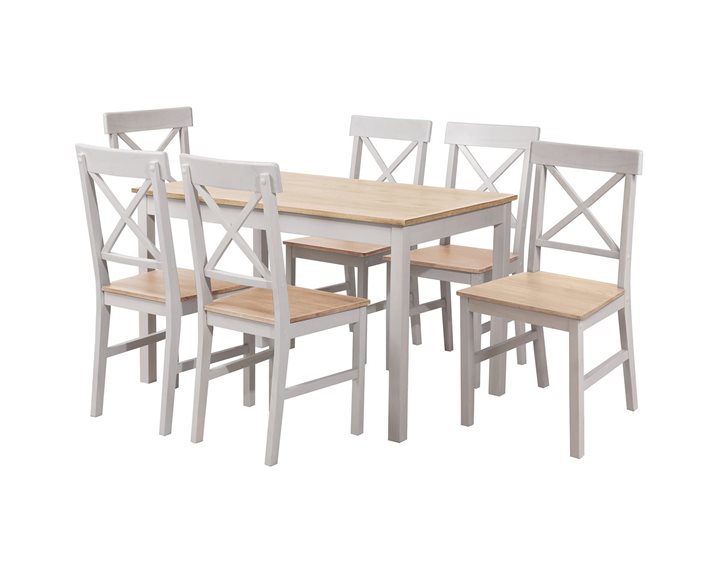 Daily Set Τραπεζαρία Ξύλινη Σαλονιού - Κουζίνας: Τραπέζι + 6 Καρέκλες / Άσπρο - Φυσικό Ε784,2S