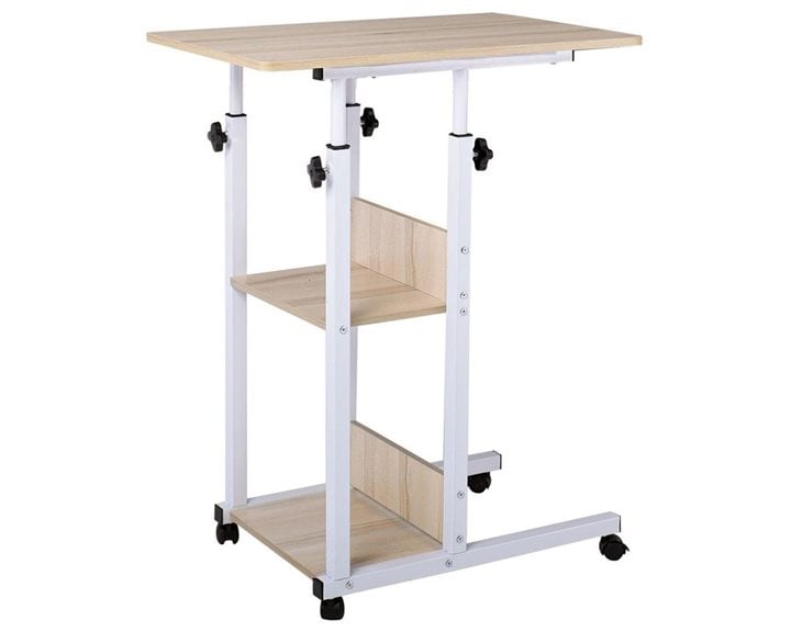 LIFT Βοηθητικό Τραπεζάκι Μέταλλο Βαφή Άσπρο, Melamine Απόχρωση Maple ΕΜ48,1