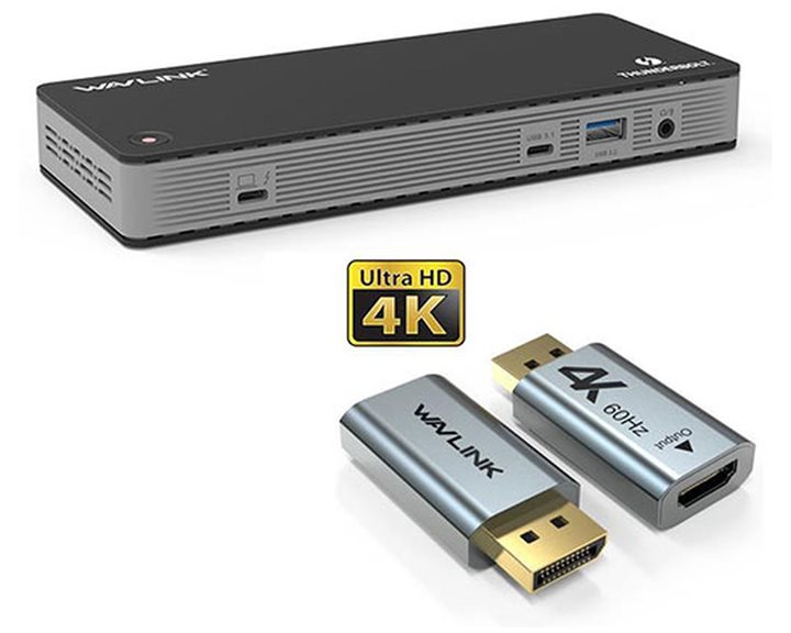 WAVLINK THUNDERBOLT 3 DOCKING STATION WITH CHARGE PD 60W WITH DP TO HDMI 4K 60HZ ADAPTER