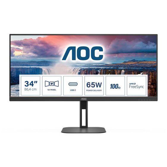 AOC V5 U34V5C/BK computer monitor 86.4 cm (34") 3440 x 1440 pixels UltraWide Quad HD LCD Black U34V5C/BK