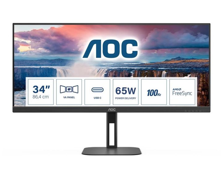 AOC V5 U34V5C/BK computer monitor 86.4 cm (34") 3440 x 1440 pixels UltraWide Quad HD LCD Black U34V5C/BK