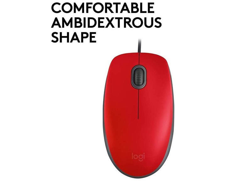 Logitech M110 Optical Mouse Silent (Red, Wired) (910-005489) (LOGM110RED)