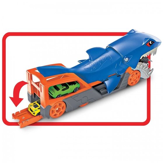 Mattel Hot Wheels Shark Chomp Transporter Νταλίκα Καρχαρίας Με Ένα Αυτοκίνητο Κλίμακας 1:64