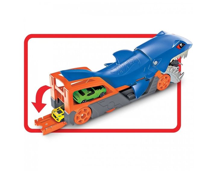 Mattel Hot Wheels Shark Chomp Transporter Νταλίκα Καρχαρίας Με Ένα Αυτοκίνητο Κλίμακας 1:64