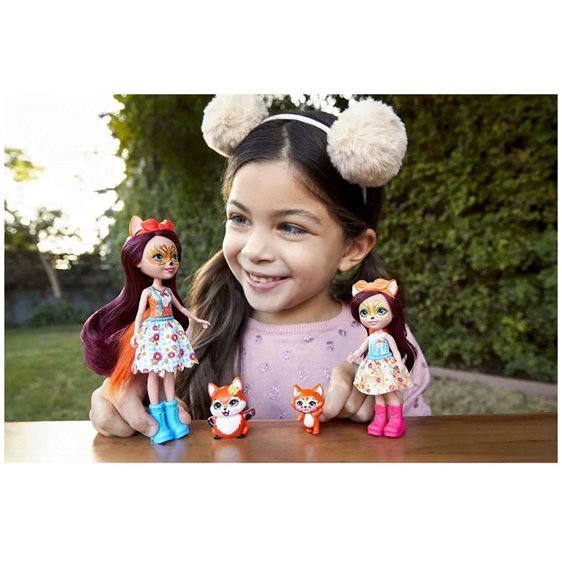 Mattel Enchantimals Felicity & Feana Fox Sister Dolls 6-In 4-In 2 Animal Figures, Removable Skirt And Accessories