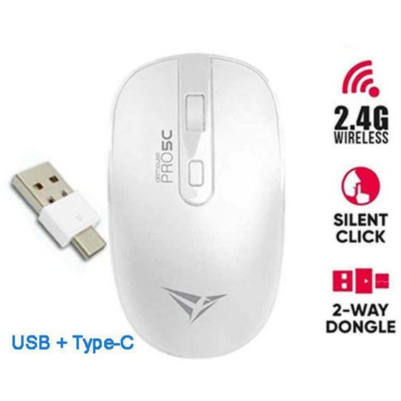 ALCATROZ WIRELESS TWO WAY DONGLE (USB+TYPE-C) SILENT MOUSE WHITE