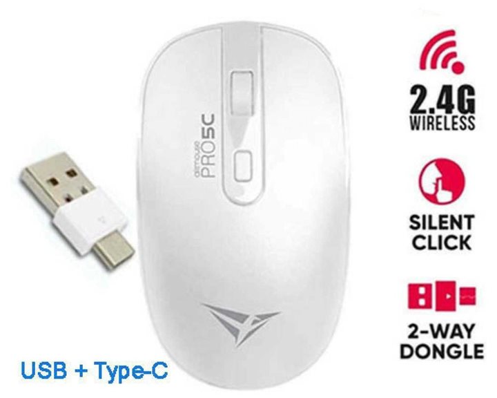 ALCATROZ WIRELESS TWO WAY DONGLE (USB+TYPE-C) SILENT MOUSE WHITE