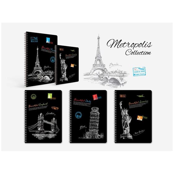 Τετράδιο Σπιράλ Lastva Σκληρό Εξώφυλλο Α4 80φ. Metropolis Collection 3117