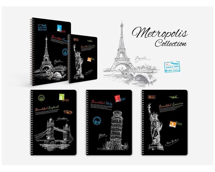 Τετράδιο Σπιράλ Lastva Σκληρό Εξώφυλλο Α4 80φ. Metropolis Collection 3117