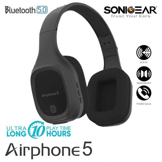 SONIC GEAR BLUETOOTH 5.0 HEADSET (2019) AIRPHONE 5 B.GUN METAL
