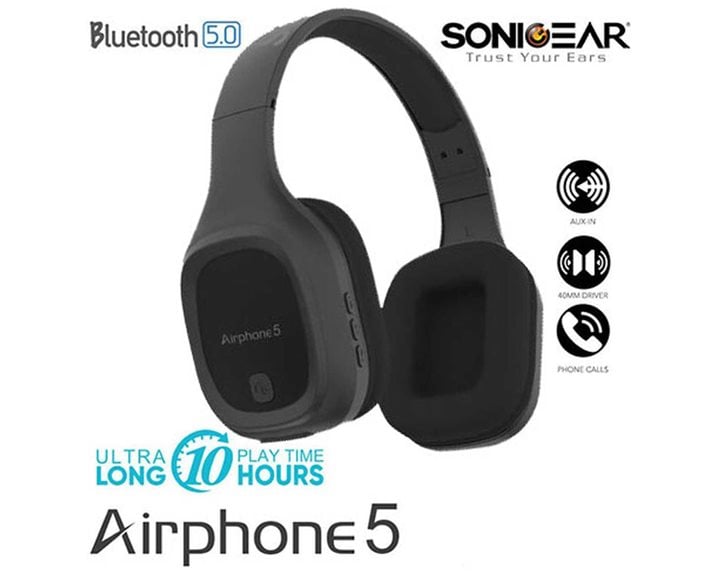 SONIC GEAR BLUETOOTH 5.0 HEADSET (2019) AIRPHONE 5 B.GUN METAL