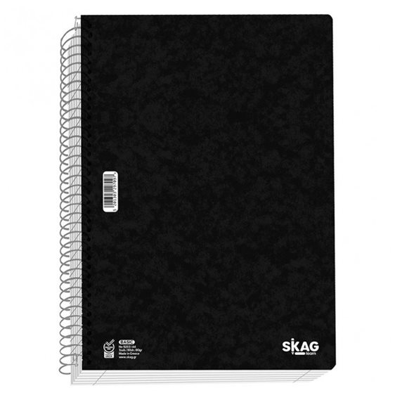 Τετράδιο Σπιράλ Skag Basic Μαύρο Α4 80γρ 5Θεμ.150φ.