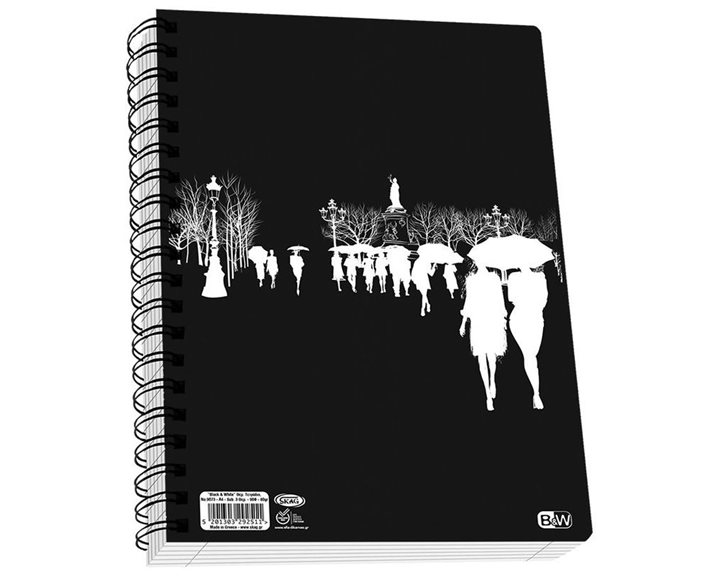 Τετράδιο Σπιράλ Skag Black & White Α4 80γρ. 2Θεμ. 60φ.