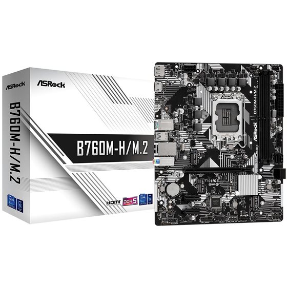Asrock MB B760M-H/M.2, Socket Intel LGA1700 13th/12th Gen Intel CPU, CS Intel B760, 2 DIMM DDR5 DP/HDMI, Gigabit LAN, mATX, 3YW B760M-H/M.2