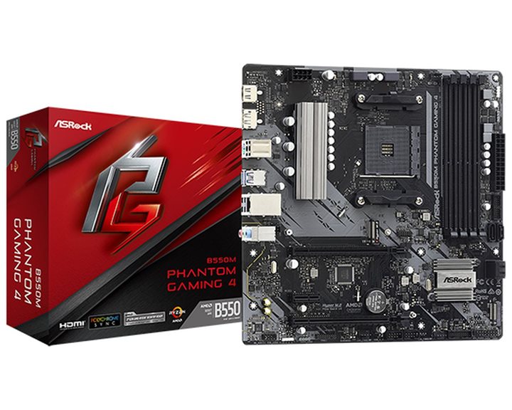ASROCK MB B550M PHANTOM GAMING 4, SOCKET AMD AM4, CS AMD B550, 4 DIMM SOCKETS DDR4, HDMI/DP, PCI-E GEN 4.0, GIGABIT LAN, MICRO-ATX, 2YW.