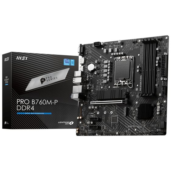 MSI MB PRO B760M-P DDR4, SOCKET INTEL LGA1700 14th/13th/12th GEN, CS INTEL B760, 4 DIMM SOCKETS DDR4, VGA/DP/HDMI, PCI-E GEN 4.0, GIGABIT LAN, MICRO-ATX, 3YW.