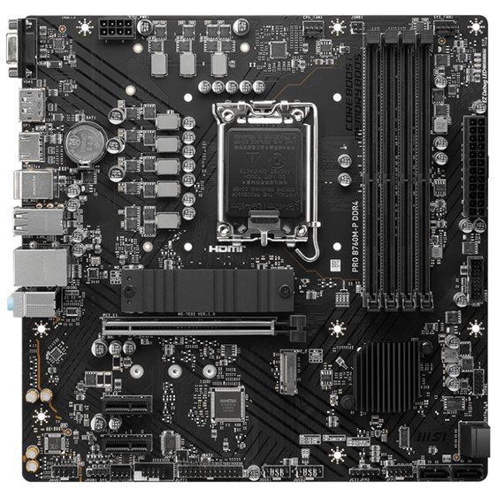 MSI MB PRO B760M-P DDR4, SOCKET INTEL LGA1700 14th/13th/12th GEN, CS INTEL B760, 4 DIMM SOCKETS DDR4, VGA/DP/HDMI, PCI-E GEN 4.0, GIGABIT LAN, MICRO-ATX, 3YW.