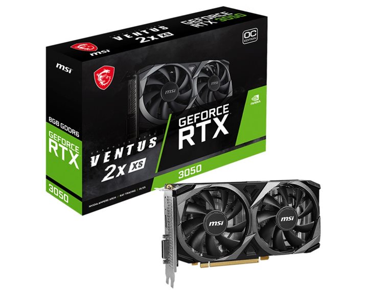 MSI VGA PCI-E NVIDIA GF RTX 3050 VENTUS 2X XS 8G OC, 8GB/128BIT, GDDR6, HDMI/DP/DL DVI-D, DUAL FAN, 2 SLOT FANSINK, 3YW.