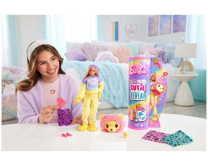 Mattel Barbie Cutie Reveal - Λιονταράκι, Βελούδινη Στολή Λιονταριού 10 Εκπλήξεις HKR06