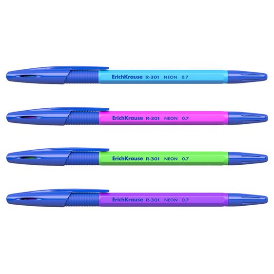 Στυλό ErichKrause R-301 Neon Stick & Grip 0.7 Μπλε 4τμχ. 42023